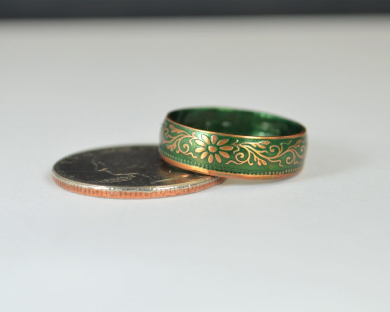 Japanese Coin Ring, Green Ring, Japanese Ring, Coin Ring, Bronze Ring, Japanese Coin, Japanese Jewelry, Coin Rings, Japanese Art, Coin Art image 4