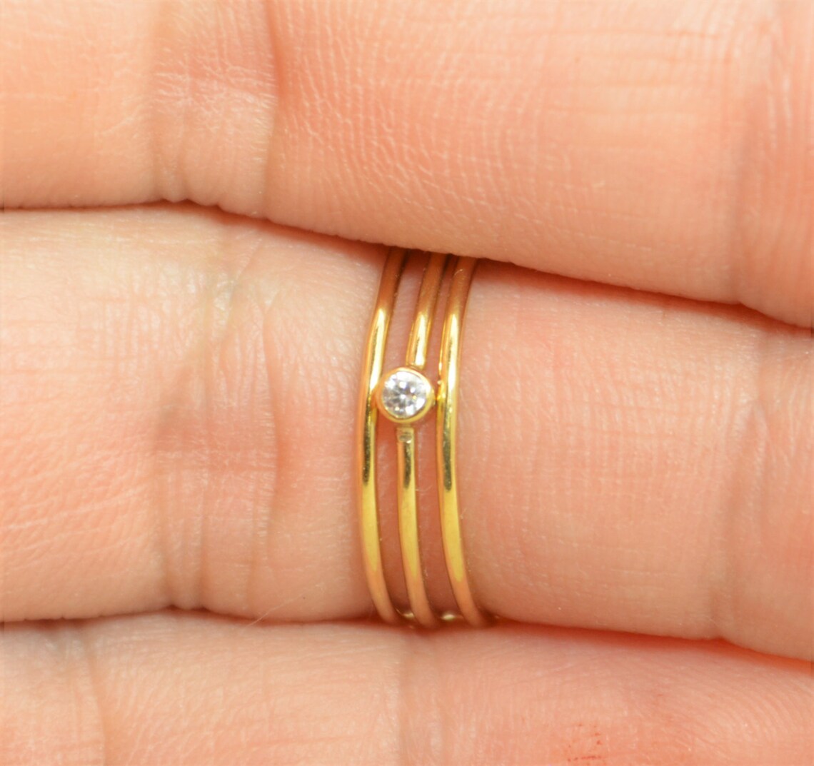 Tiny CZ Diamond Ring Gold Filled Diamond Stacking Ring Gold Etsy