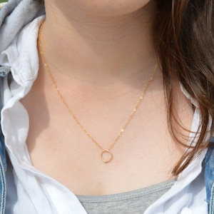 Solid 14k Gold Dew Drop Necklace, Solid 14k Gold Circle Necklace, Dew Drop Necklace, Minimal Necklace, Dainty Necklace, Bohemian Necklace image 1