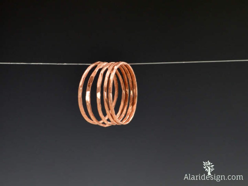 Set of 5 Super Thin Copper Rings, Copper Ring, Stackable Ring, Stacking Ring, Hammered Rings, Copper Band, Arthritis Ring, Stack Ring, Alari image 1