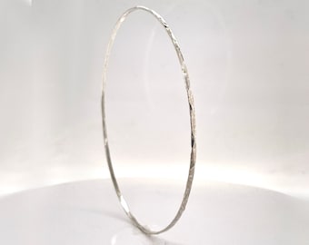 1.5mm Solid White Gold Hammerd Thin Bangle (Not Hollow) Choose 10K, 14K, or 18k Stacking Bangle Bracelet, White Gold