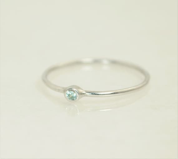 Tiny Aquamarine Ring Solid White Gold Aquamarine Stacking Ring Solid Gold Aquamarine Ring Mothers Ring March Birthstone Aquamarine Ring Etsy