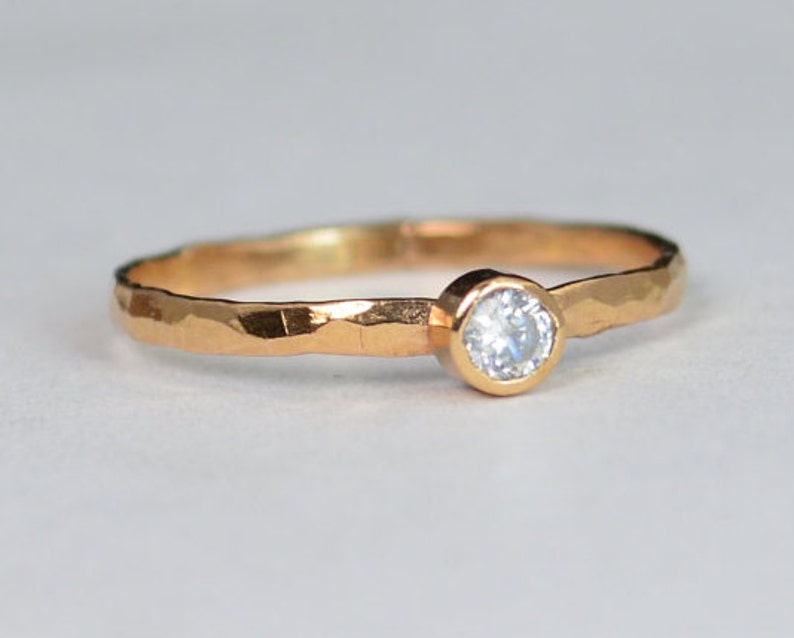 Classic Solid 14k Rose Gold CZ Diamond Ring, Solitaire, White Ring, Solid Gold, April Birthstone, Mothers Ring, Solid Rose Gold Band, Gold image 1