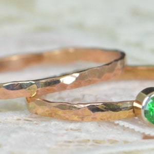 Emerald Engagement Ring, 14k Rose Gold, Emerald Wedding Ring Set, Rustic Wedding Ring Set, May Birthstone, Solid 14k Emerald Ring image 2