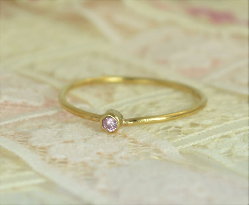 Tiny Pink Tourmaline Ring Set, Solid 14k Gold Wedding Set, Stacking Ring, Solid 14k Gold Tourmaline Ring, October Birthstone, Bridal Set image 1