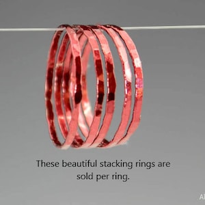 Super Thin Cherry Silver Stackable Rings, Red Ring, Stack Rings, Red Stacking Rings, Dark Red Ring, Hammered Silver Ring, skinny ring image 1