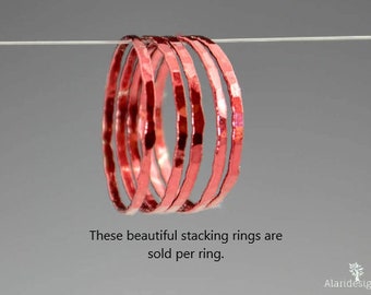 Super Thin Cherry Silver Stackable Ring(s), Red Ring, Stack Rings, Red Stacking Rings, Dark Red Ring,  Hammered Silver Ring, skinny ring