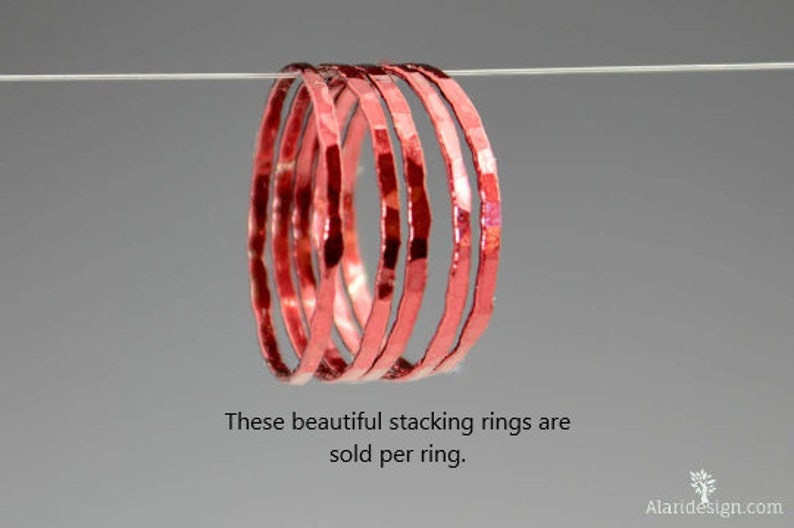 Super Thin Cherry Silver Stackable Rings, Red Ring, Stack Rings, Red Stacking Rings, Dark Red Ring, Hammered Silver Ring, skinny ring image 1