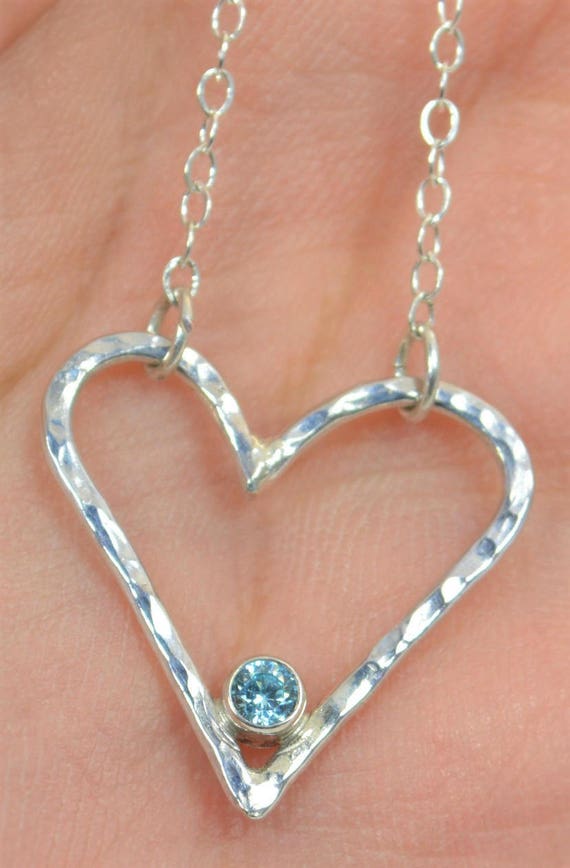 Aquamarine Heart Necklace Sterling 