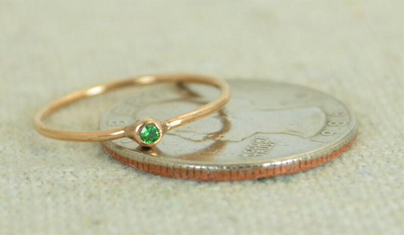 Tiny CZ Emerald Ring, Rose Gold Filled Emerald Stacking Ring, Green Emerald Ring, Emerald Mothers Ring, May Birthstone, Emerald Ring image 3