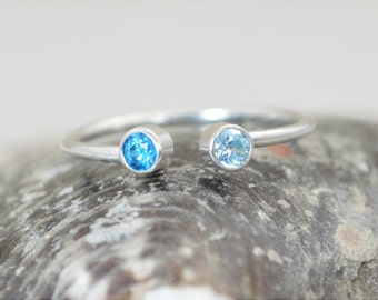 Dual Stone Ring, Cuff Ring, Silver Birthstone Ring, Stacking Ring, Couples Ring, Mothers Ring, Stone Ring, Mothers Jewelry, Horseshoe Ring