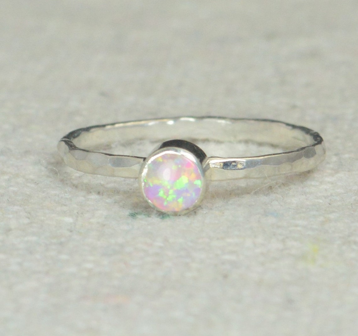 Small Silver Opal Ring Opal Ring Pink Opal Ring Mothers Etsy