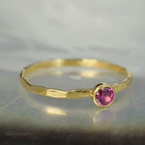 Dainty Solid 14k Gold Ruby Ring, 3mm gold solitaire, solitaire ring, real gold, July Birthstone, Mothers RIng, Solid gold band, gold image 1