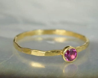 Dainty Solid 14k Gold Ruby Ring, 3mm gold solitaire, solitaire ring, real gold, July Birthstone, Mothers RIng, Solid gold band, gold