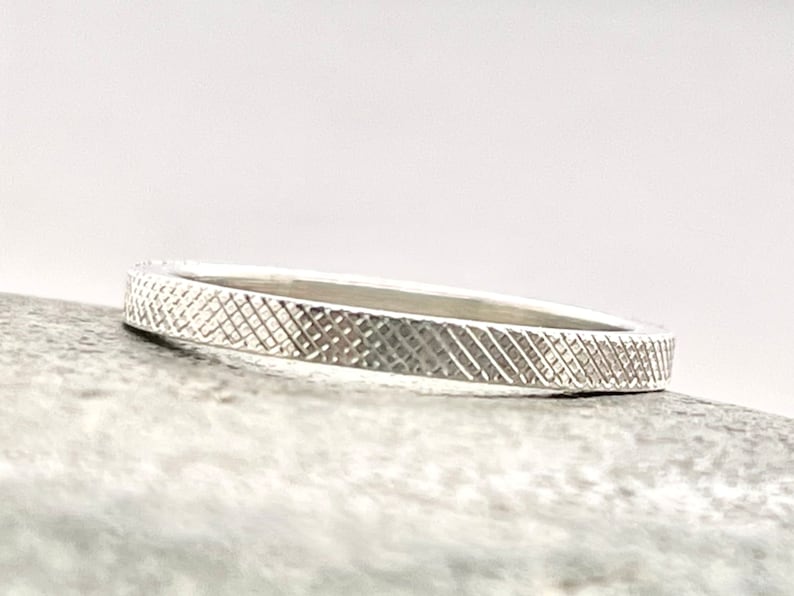 2mm Florentine Flat Silver Ring, Sterling Band, minimal wedding band, Sterling Silver Ring, Danity Band, 925 Silver, Stacking Ring, Boho image 4