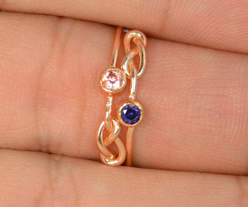 Sapphire Infinity Ring, Rose Gold Filled Ring, Stackable Rings, Mother's Ring, September Birthstone, Rose Gold Ring, Rose Gold Knot Ring image 2