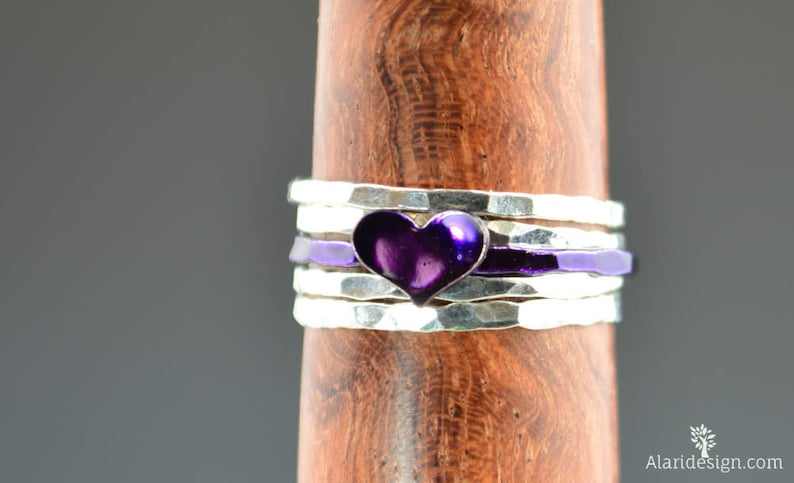 Purple Heart Ring Sterling Silver Stacking Ring image 1
