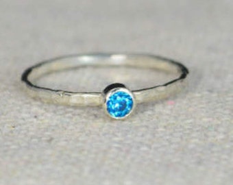 Classic Sterling Silver Blue Zircon Ring, 3mm Silver solitaire, Blue Ring, Silver jewelry, December Birthstone, Mothers RIng, Silver band