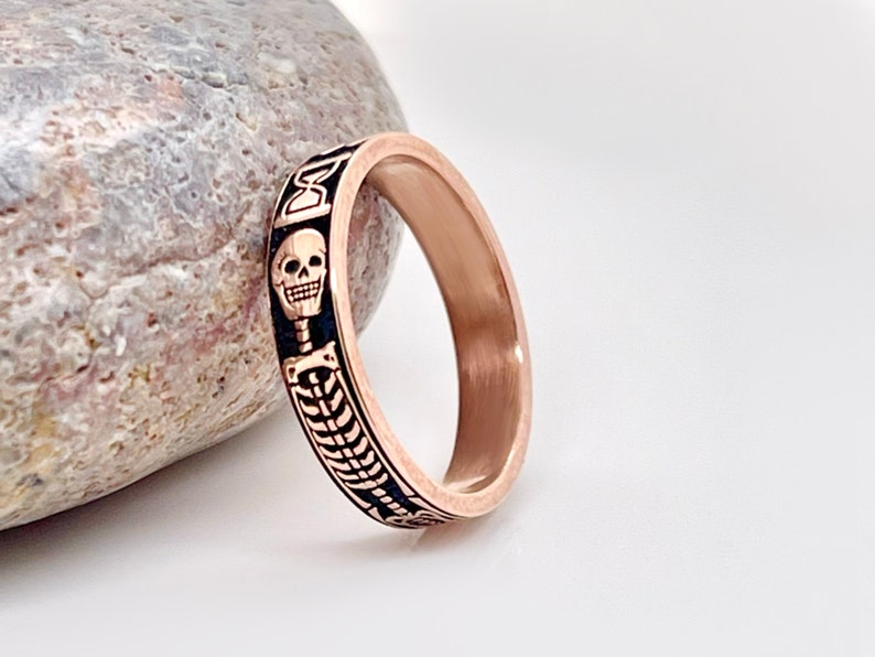 Rose Gold Gothic Ring, Memento Mori Jewelry, Mourning Ring, Skeleton Ring, memorial ring, Free Inside Ring Engraving image 9