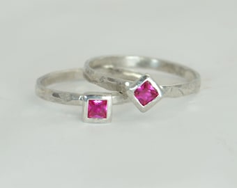 Square Ruby Ring, Ruby White Gold Ring, July's Birthstone Ring, Square Stone Mothers Ring, Square Stone Ring, Ruby Ring, White Gold Ring