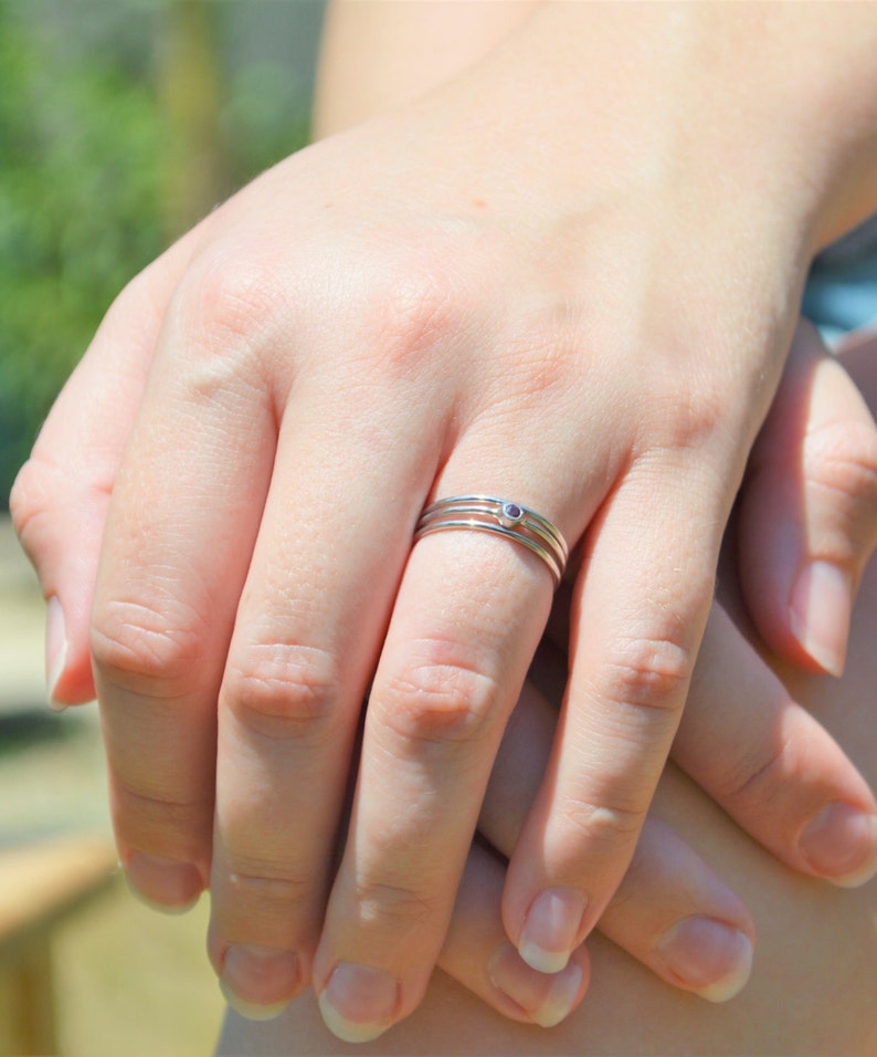 Tiny Garnet Ring, Garnet Stacking Ring, Sterling Garnet Ring, Garnet Mothers Ring, January Birthstone, Garnet Rings, Tiny Silver Ring image 2