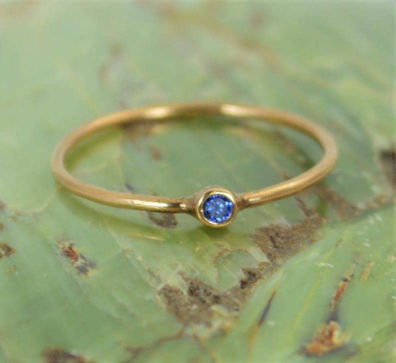 Tiny Sapphire Ring, Sapphire Stacking Ring, Solid 14k Rose Gold Sapphire Ring, Sapphire Mothers Ring, September Birthstone, Sapphire Ring image 1