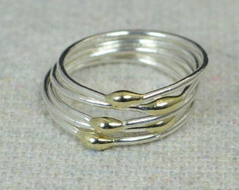 Unique Silver and Solid 18k Gold Stacking Ring(s),Silver Rings,Hippie Rings, Boho Rings, Dew Drop Rings, Thin Silver Ring, bohemian rings