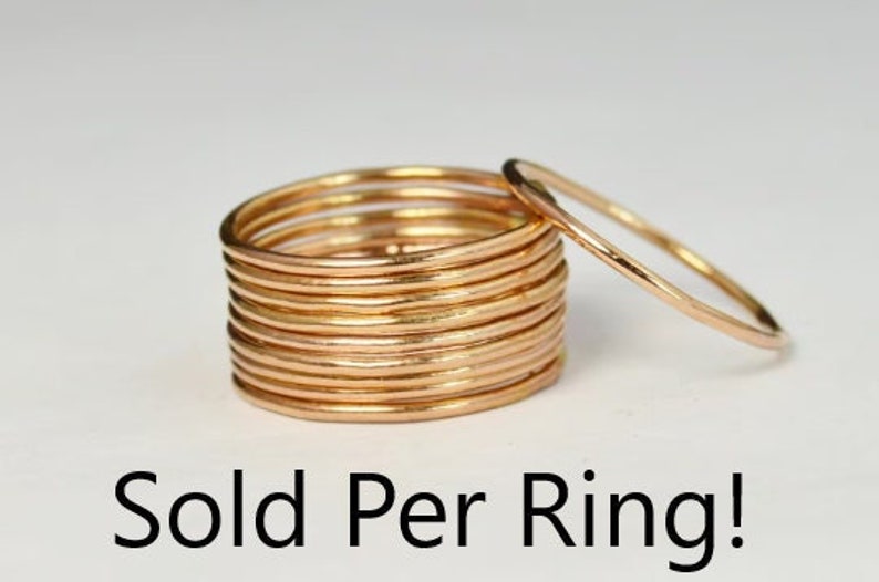 Thin Round 14k Rose Gold Filled Stackable Rings, Stacking Rings, Dainty Rose Gold Ring, Ring, Gold Boho Ring, Rustic Gold Rings, Gold Band image 1