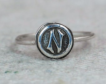 Bohemian, Letter N Ring, Silver N Ring, Initial Ring, Monogram Ring, Letter N, Stacking Initial Ring, Letter Ring, Sterling Silver, N Ring