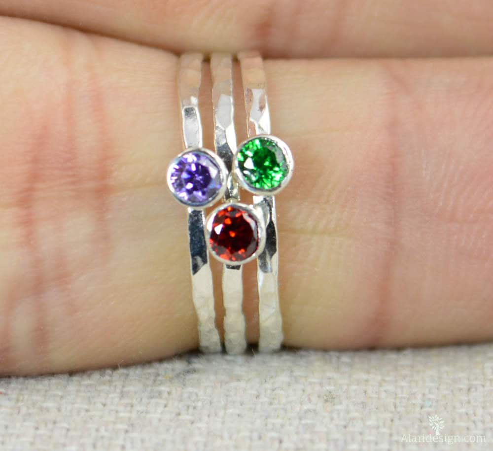 Silver Pebble Stacking Rings with Color Sapphires • Lin Bader Design