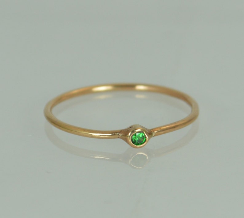 Tiny CZ Emerald Ring, Soild 14k Rose Gold Emerald Stacking Ring, Green Emerald Ring, Emerald Mothers Ring, May Birthstone, Emerald Ring image 3