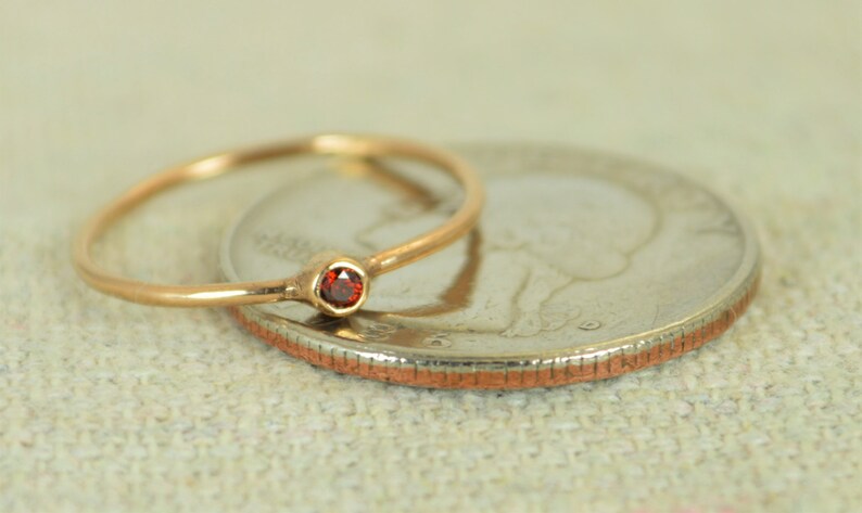 Tiny Garnet Ring, Rose Gold Filled Garnet Ring, Garnet Stacking Ring, Garnet Mothers Ring, January Birthstone, Garnet Ring, Tiny Ring image 3