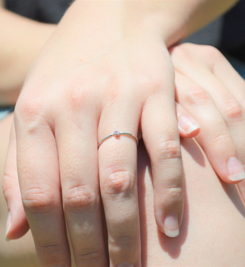 Tiny Pink Tourmaline Ring, White Gold Tourmaline Ring, Pink Tourmaline Stacking Ring, Pink Mothers Ring, October Birthstone, Tourmaline Ring image 2