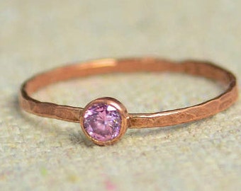 Dainty Copper Pink Tourmaline ring, copper mothers ring, copper ring, copper stacking ring, October birthstone ring, pink copper ring