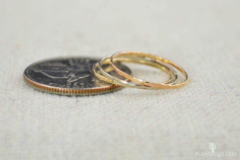 White, Rose & Yellow Gold Ring Set, Thin Stacking Rings, 14k White Gold Ring, 14k Yellow Gold Ring, 14k Rose Gold Ring, Gold Ring Set, Alari image 3