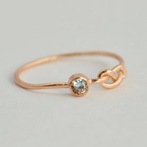 14k Rose Gold Aquamarine Infinity Ring, 14k Rose Gold, Stackable Rings, Mothers Ring, March Birthstone, Rose Gold Infinity, Rose Gold Knot image 2