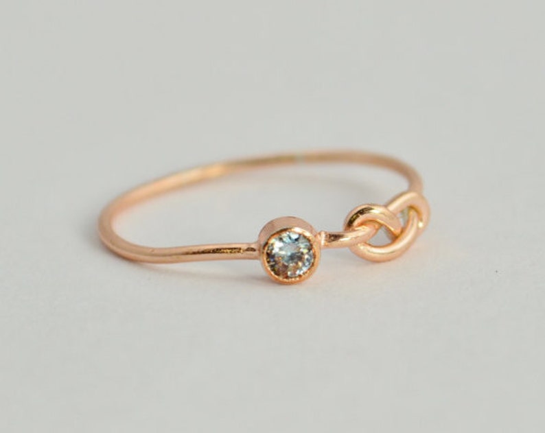 14k Rose Gold Aquamarine Infinity Ring, 14k Rose Gold, Stackable Rings, Mothers Ring, March Birthstone, Rose Gold Infinity, Rose Gold Knot image 2