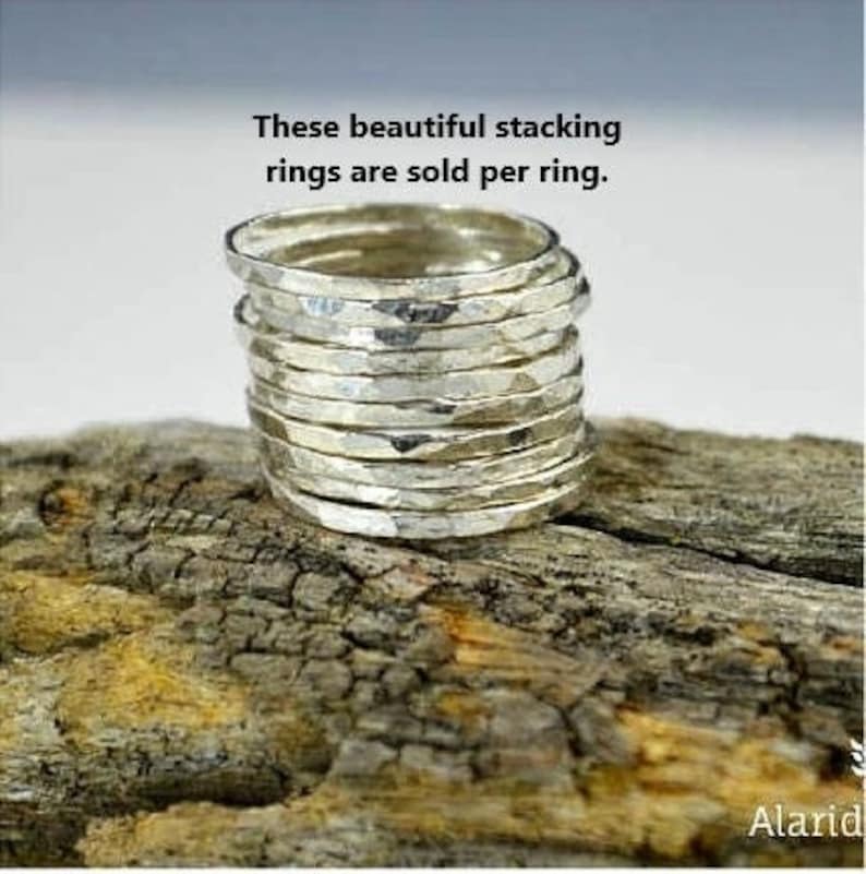 Thin .999 Pure Silver Stackable Rings, Stack Rings, Stacking Rings, Made to Order, Hammered Silver Ring image 1