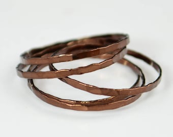 Set of 5 Super Thin Chocolate Silver Stackable Rings, Brown Ring, Brown Stacking Rings,  Brown Jewelry, Stacking Ring Set, Chocolate Ring