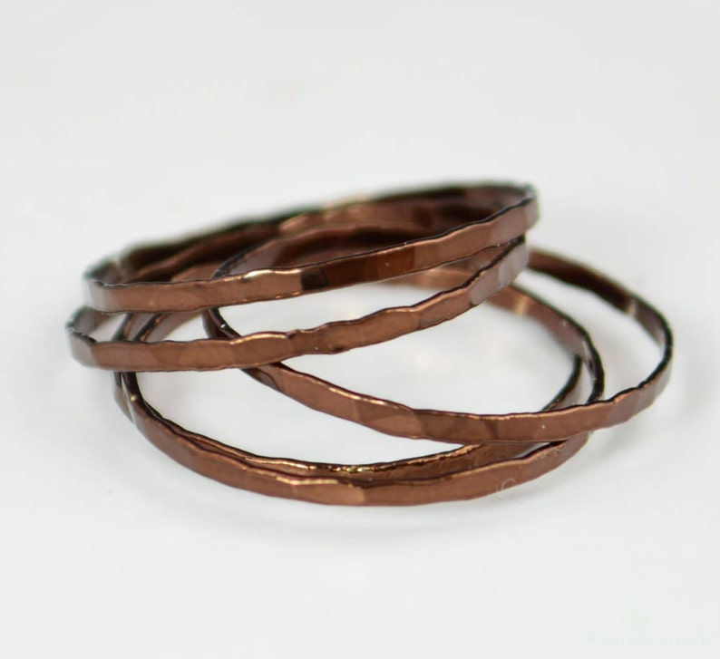 Super Thin Chocolate Silver Stackable Rings Brown Ring image 3