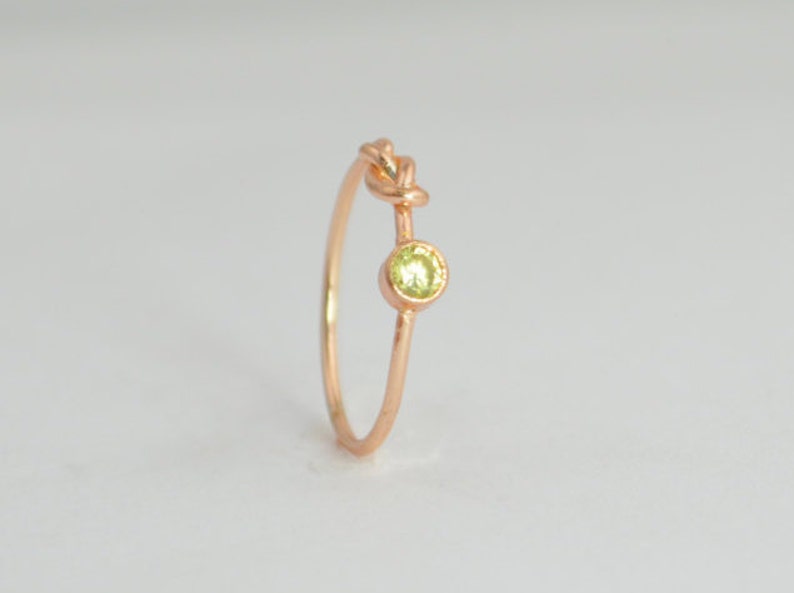 14k Rose Gold Peridot Infinity Ring, 14k Rose Gold, Stackable Rings, Mothers Ring, August Birthstone, Rose Gold Infinity,Rose Gold Knot Ring image 2