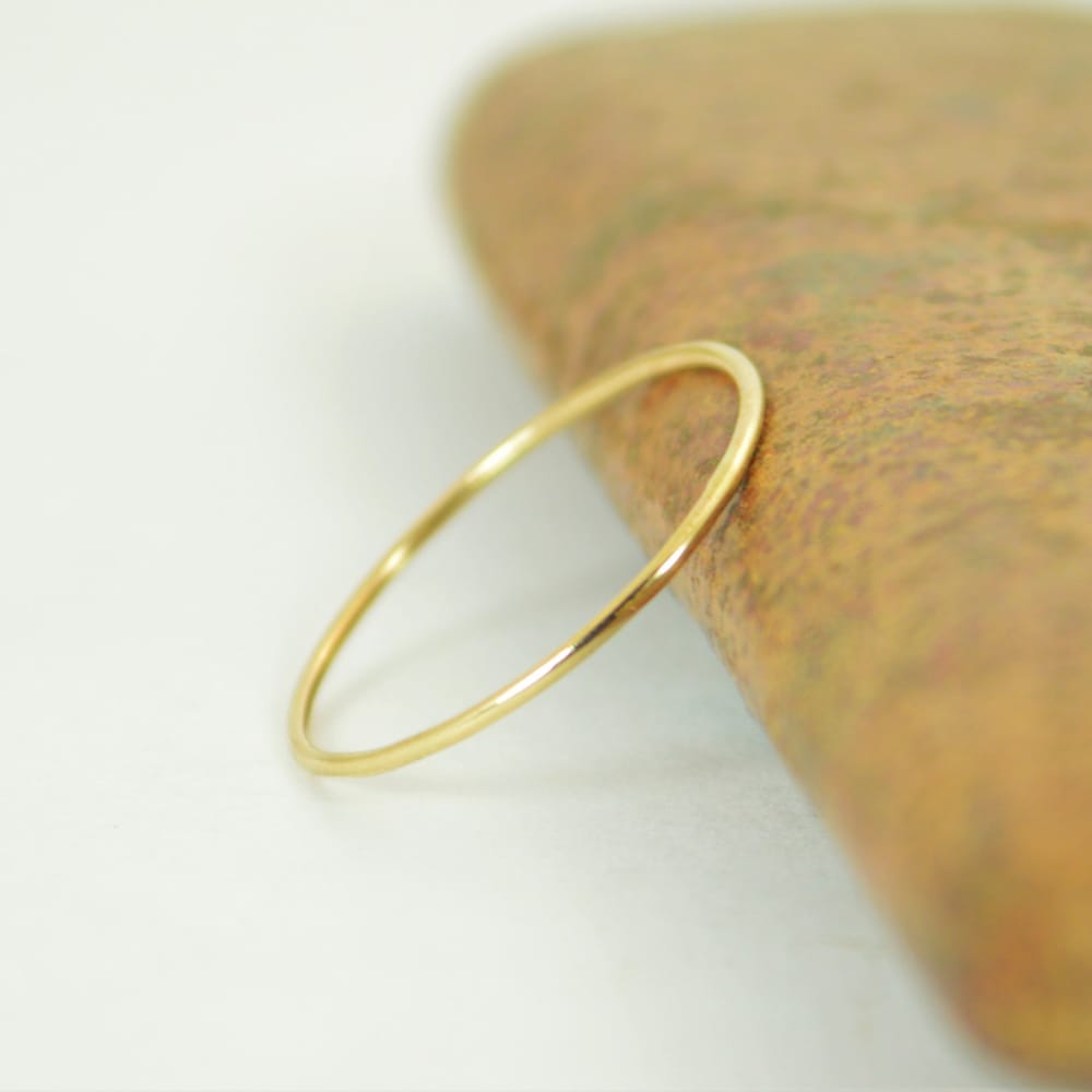 Solid 14k Yellow Gold Ring Super Thin Stacking Round image 0