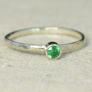 Classic Sterling Silver Emerald Ring, 3mm Silver Solitaire, Solitaire, Silver Jewelry, May Birthstone, Mothers Ring, Silver Band image 1