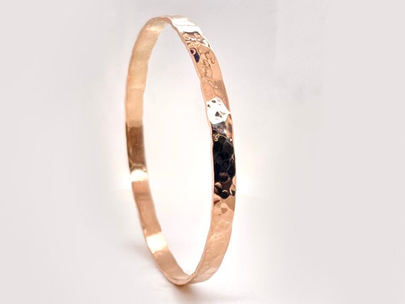 4mm Solid Rose Gold (not Hollow) Hammerd Bangle Choose 10K, 14K
