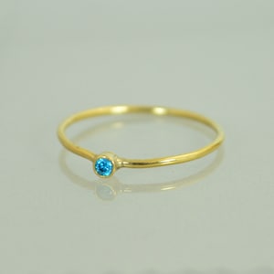 Tiny Blue Zircon Ring, Solid Gold Ring, Dainty Ring, Dainty Zircon, Mother's Ring, Stacking Ring, Tiny Gold Ring, Minimal Zircon, Alari image 2