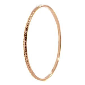 Wheat Pattern Bangle, Solid Rose Gold Not Hollow 2.5mm Choose 10K, 14K, 18k, or 22k Solid Gold Bangle Bracelet, Rose Gold image 2