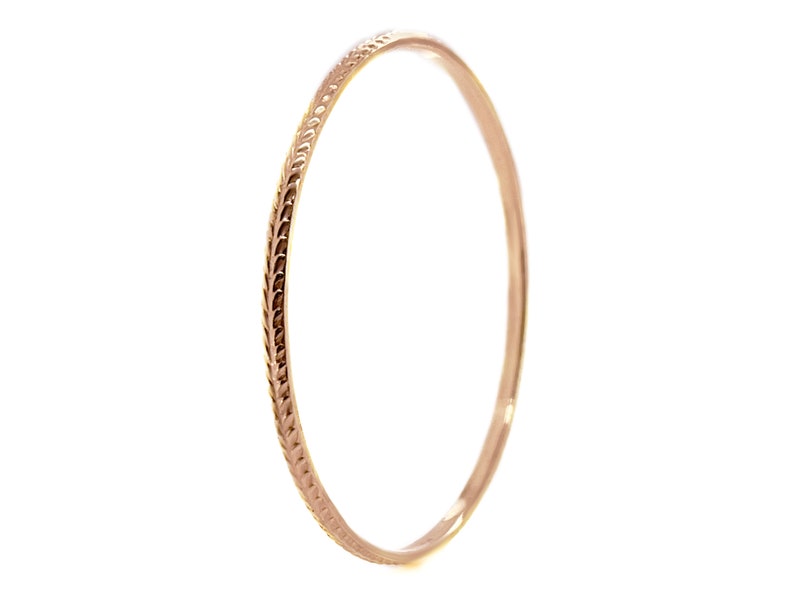 Wheat Pattern Bangle, Solid Rose Gold Not Hollow 2.5mm Choose 10K, 14K, 18k, or 22k Solid Gold Bangle Bracelet, Rose Gold image 2