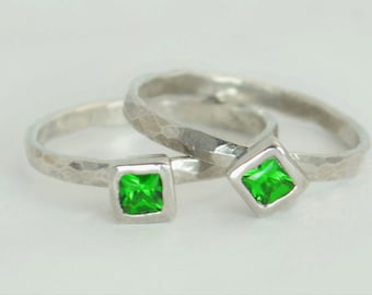 Square Emerald Ring, Emerald White Gold Ring, May's Birthstone, Square Stone Mothers Ring, Square Stone Ring, Emerald Ring
