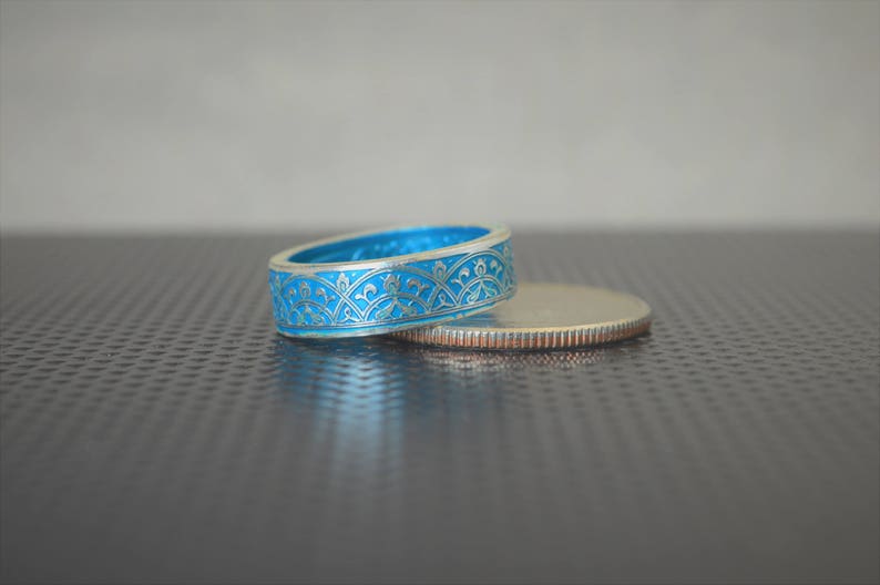 Moroccan Coin Ring, Turquoise Coin Ring, Stained Glass Ring, Turquoise Ring, Coin Art, Morocco, Silver Coin Ring, Moroccan Art, Boho Ring image 5