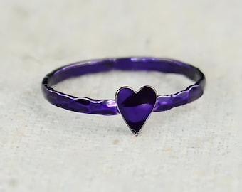 Tiny Purple Heart Ring, Sterling Silver, Purple Ring, Personalized Ring, purple heart,violet Ring, Girl Friend Gift, BFF Ring, Best Friend